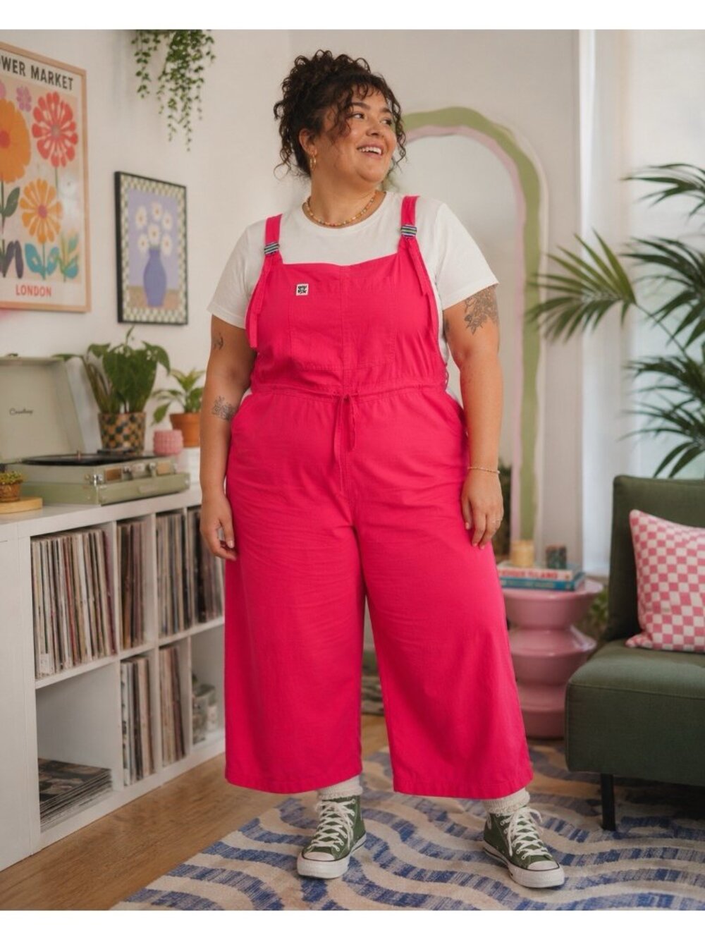 Lucy & Yak Womens Emmy Dungarees Overalls Sz 28 Red Organic Cotton Linen Cropped